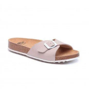 כפכף נשים עם רצועת אבזם עבה שול Scholl SCF26564 SPIKEY SS4,BEIGE/WHITE