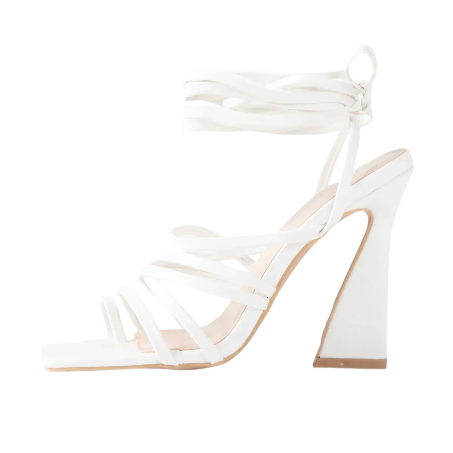 BEBO Harper Lace Up Heel in White