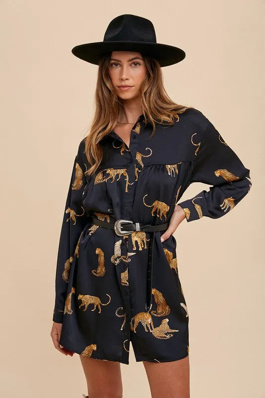 BEST SELLER!! Cheetah Satin Button Down Dress