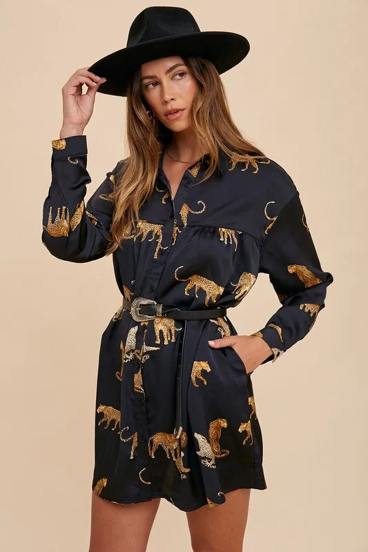BEST SELLER!! Cheetah Satin Button Down Dress