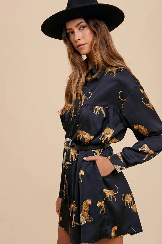 BEST SELLER!! Cheetah Satin Button Down Dress