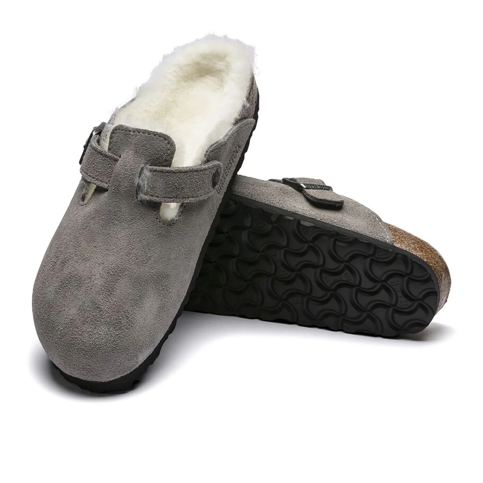 Birkenstock Boston Narrow Clog (Women) - Stone Coin Suede/Natural Shearling