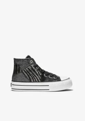 Black Zebra Platform Hi-Top Sneakers Glitter