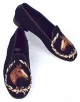 By Paige Hand-Stitched Needlepoint Shoes-Horse Head