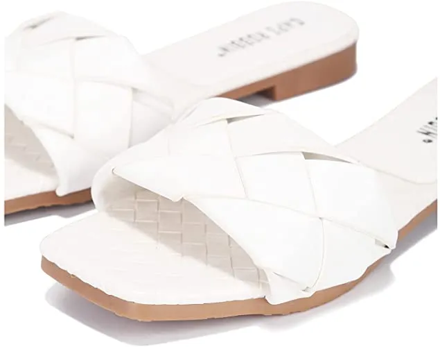 Cape Robbin Deja Woven Mules Slip On Flat Slides Sandals WHITE (11, WHITE)