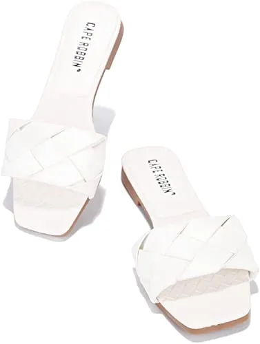 Cape Robbin Deja Woven Mules Slip On Flat Slides Sandals WHITE (11, WHITE)