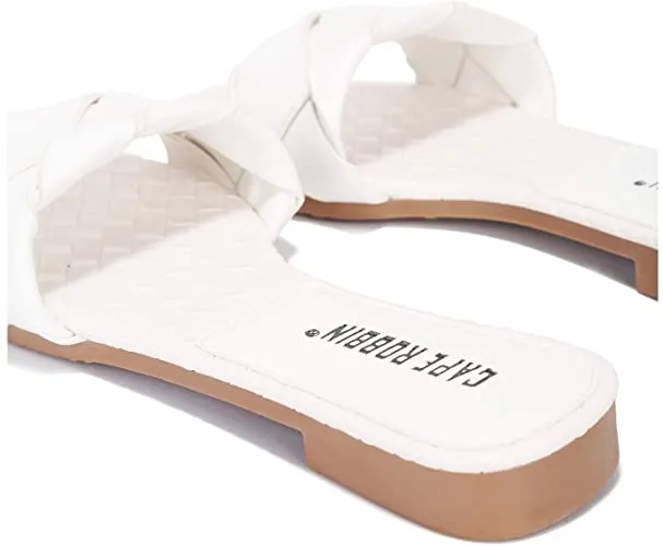 Cape Robbin Deja Woven Mules Slip On Flat Slides Sandals WHITE (11, WHITE)