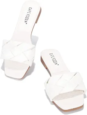 Cape Robbin Deja Woven Mules Slip On Flat Slides Sandals WHITE (11, WHITE)
