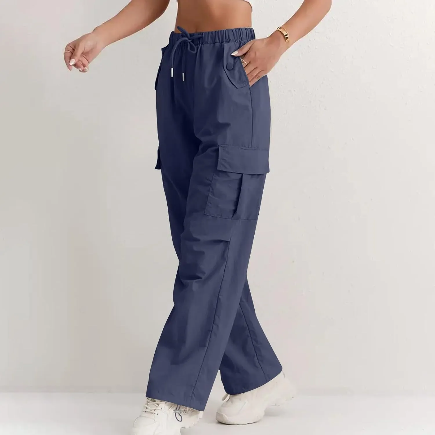 Cargo Pants for Women Quick Drying High Waisted Hiking Pants Lightweight Relaxed fit Comfy Parachute Pant with Pockets