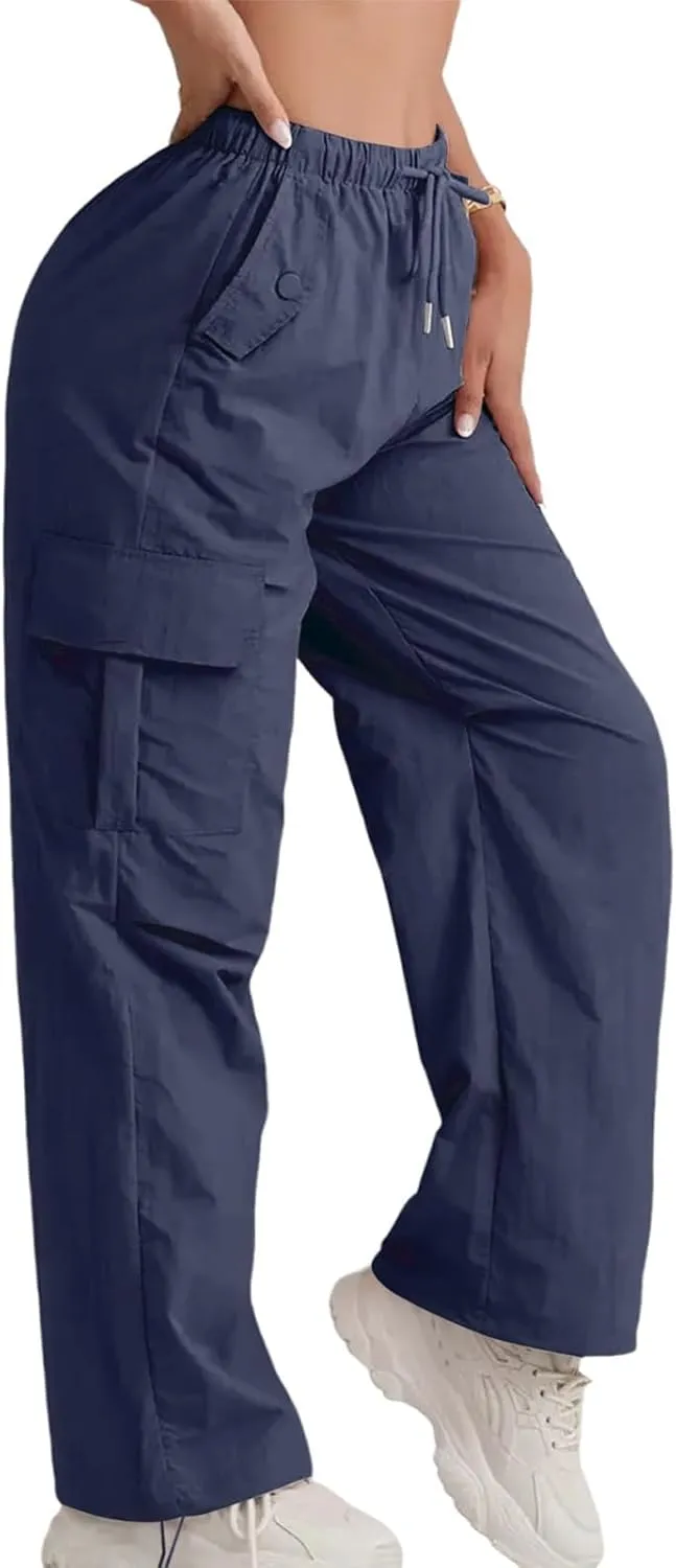 Cargo Pants for Women Quick Drying High Waisted Hiking Pants Lightweight Relaxed fit Comfy Parachute Pant with Pockets