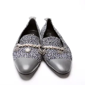 CC Medallion Cap Toe Tweed Loafers Size 41 Grey