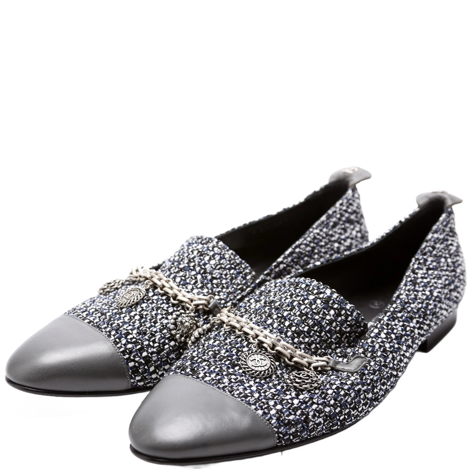 CC Medallion Cap Toe Tweed Loafers Size 41 Grey