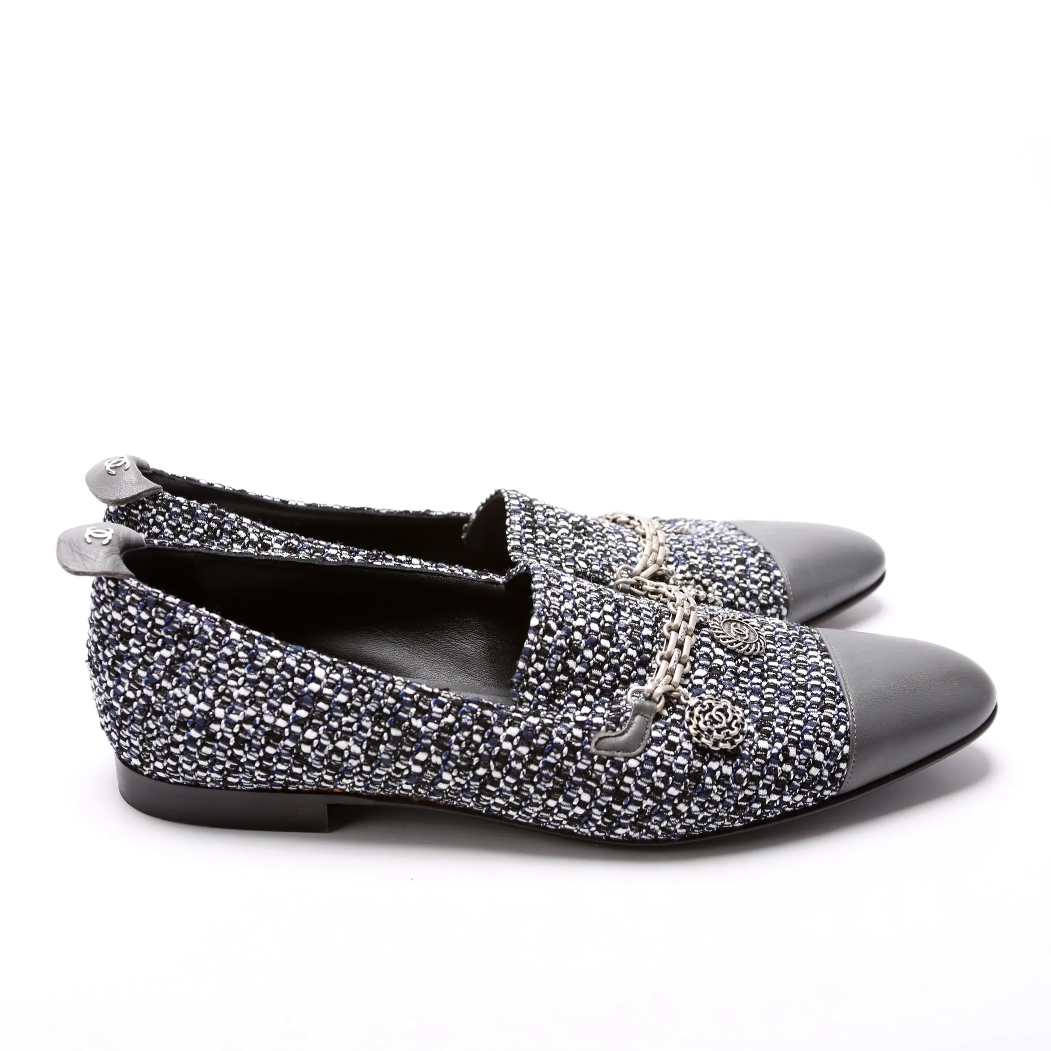 CC Medallion Cap Toe Tweed Loafers Size 41 Grey