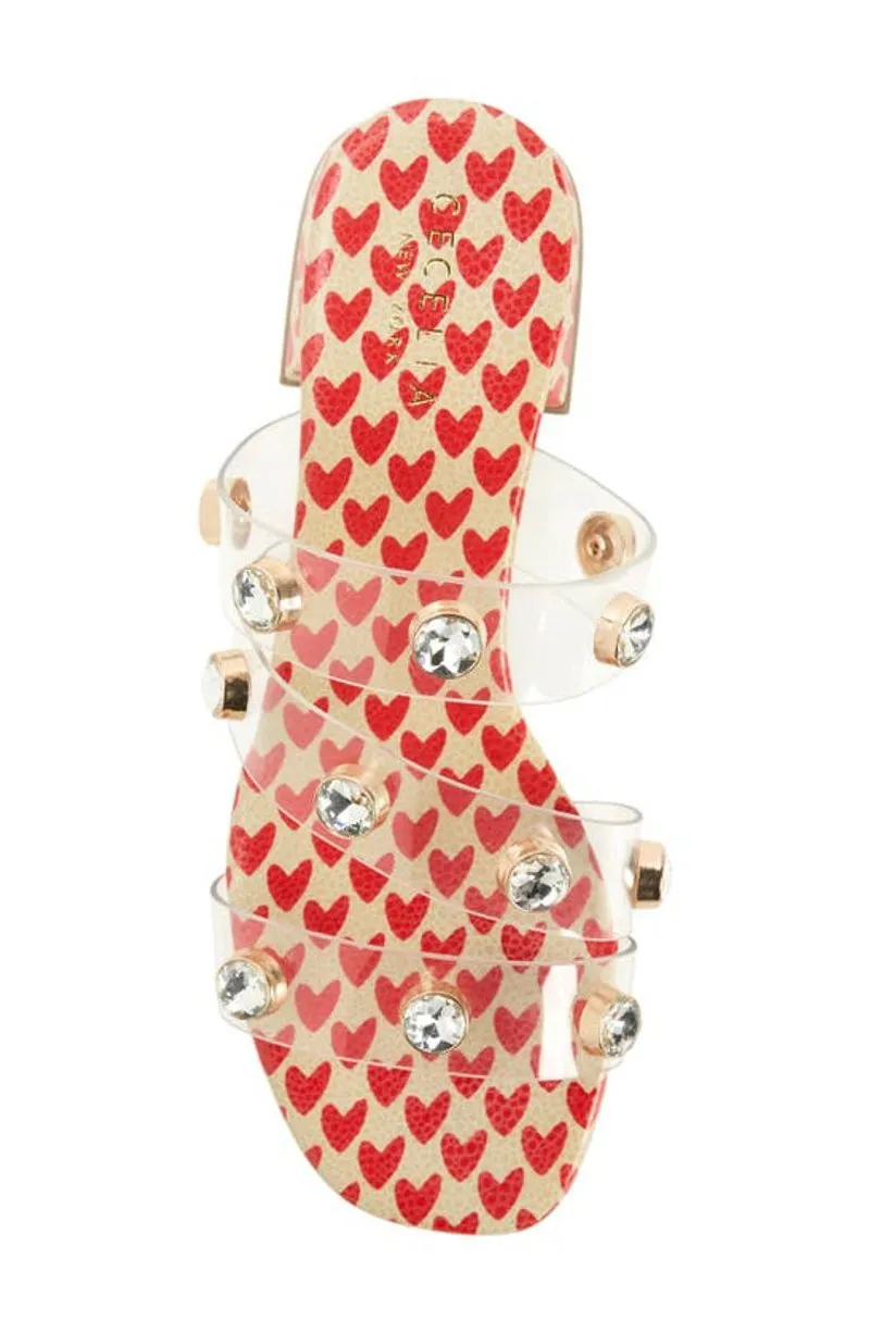 Cecelia New York Sandals Women London Red Heart Slip On Open Toe Slides Sandals
