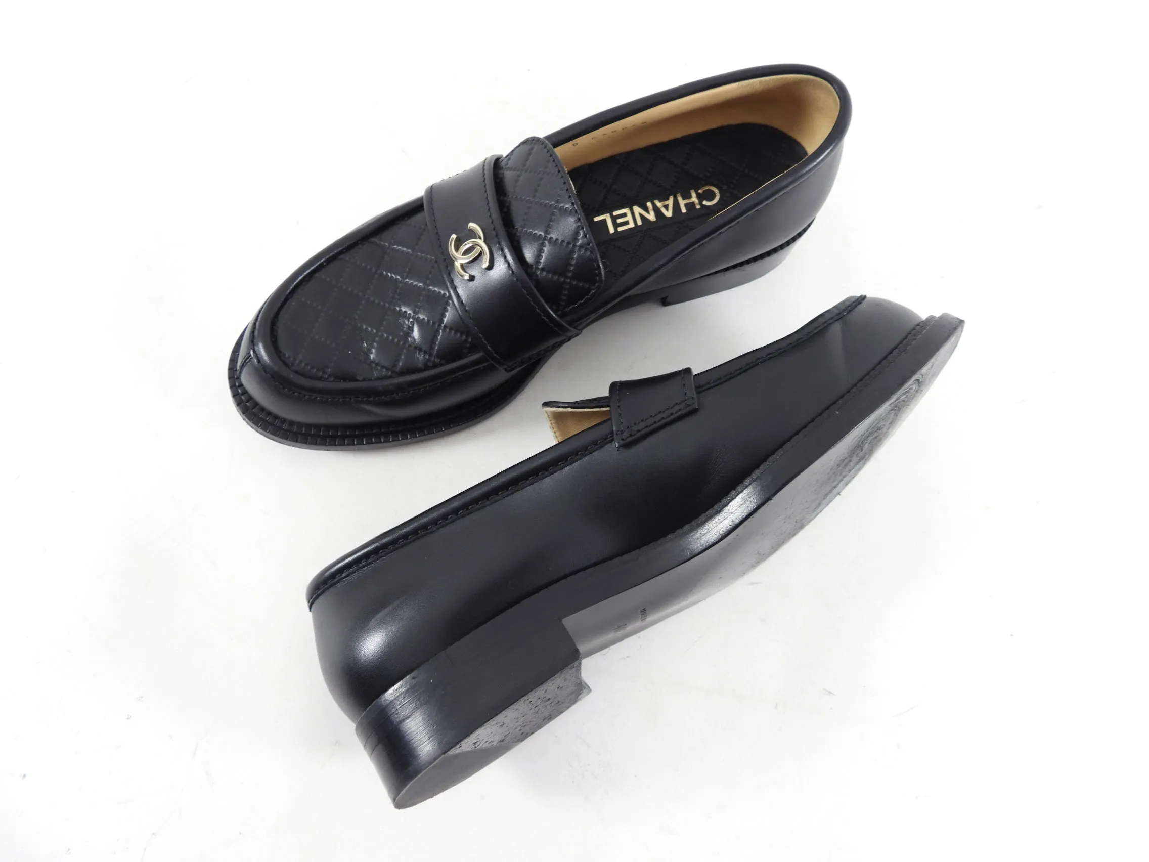 Chanel Black Leather Quilted CC Loafers - 40