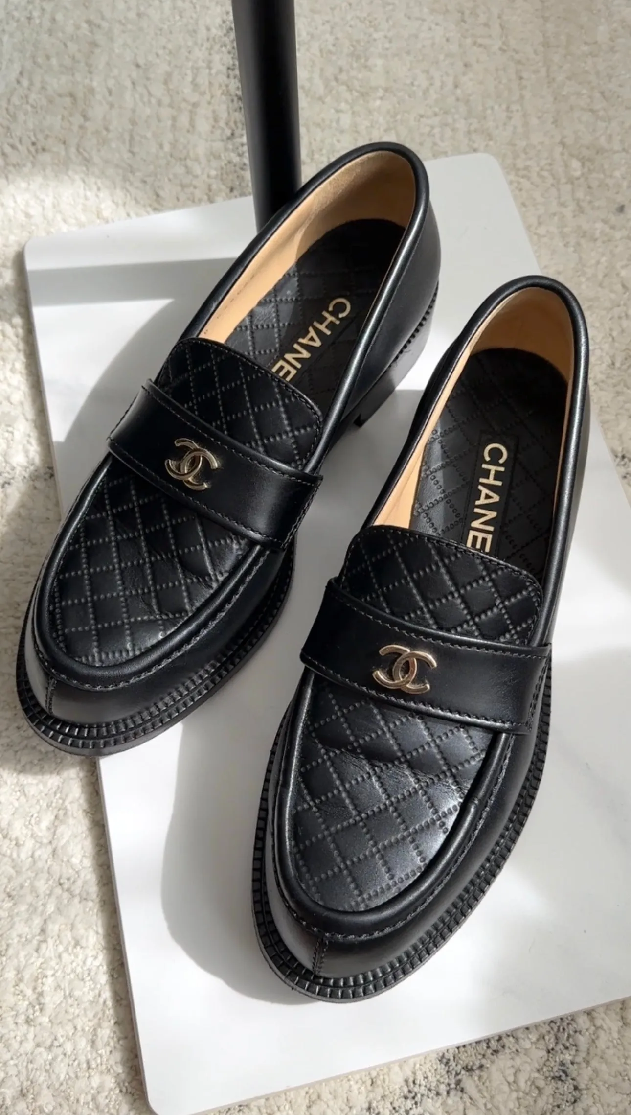 Chanel Black Leather Quilted CC Loafers - 40