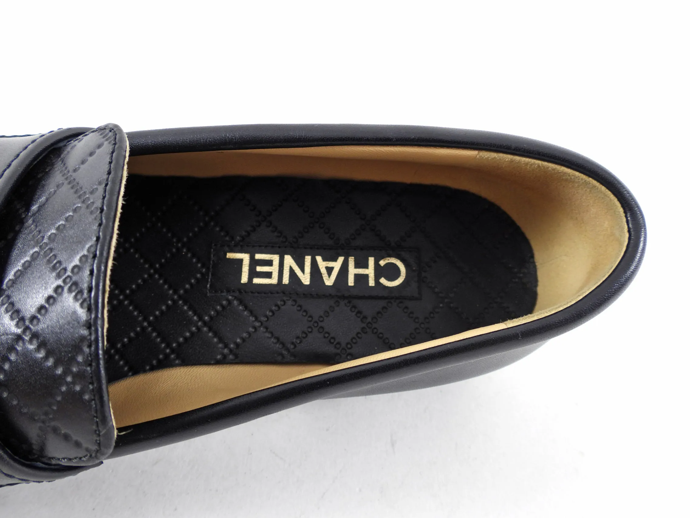 Chanel Black Leather Quilted CC Loafers - 40