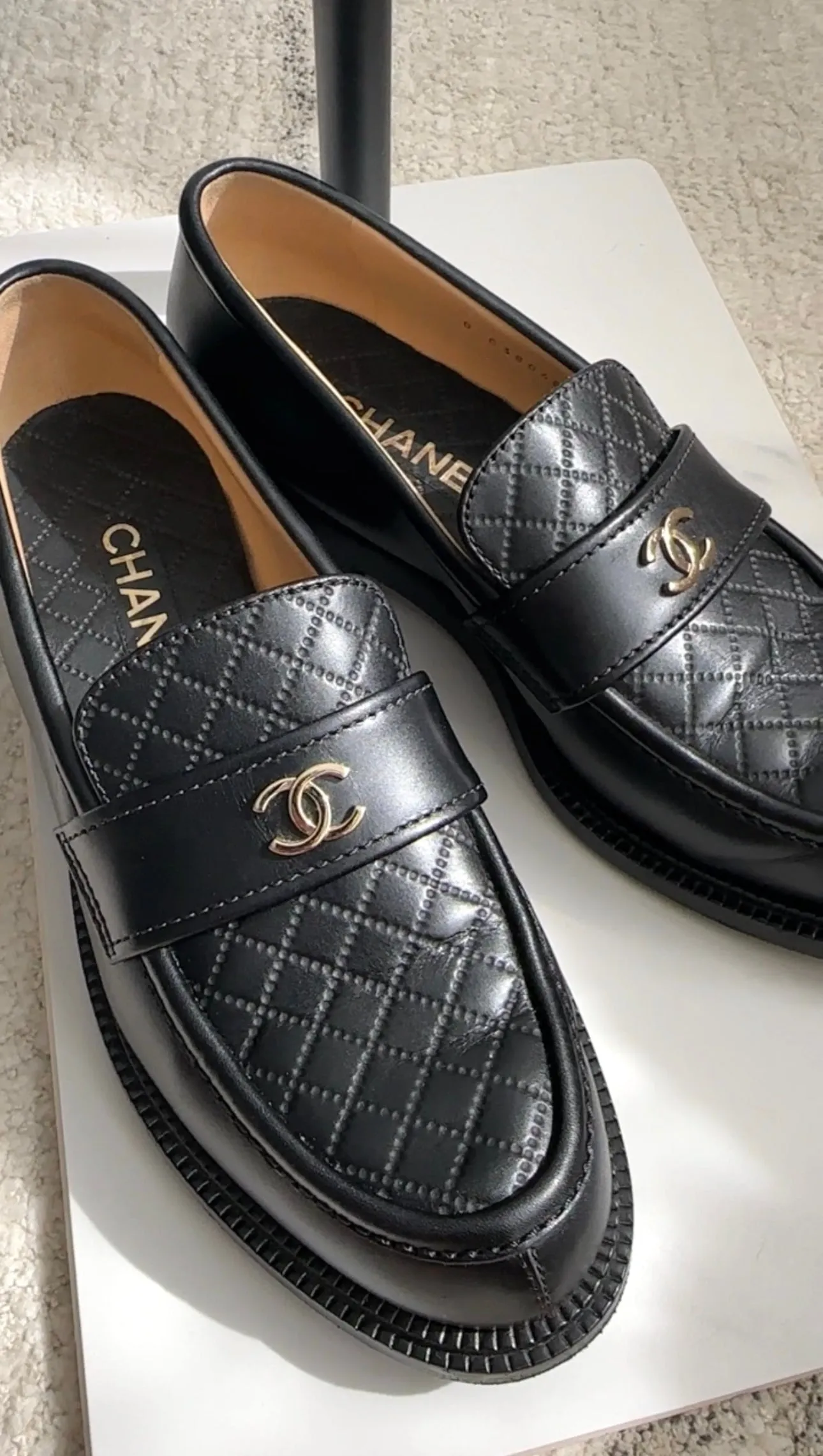 Chanel Black Leather Quilted CC Loafers - 40