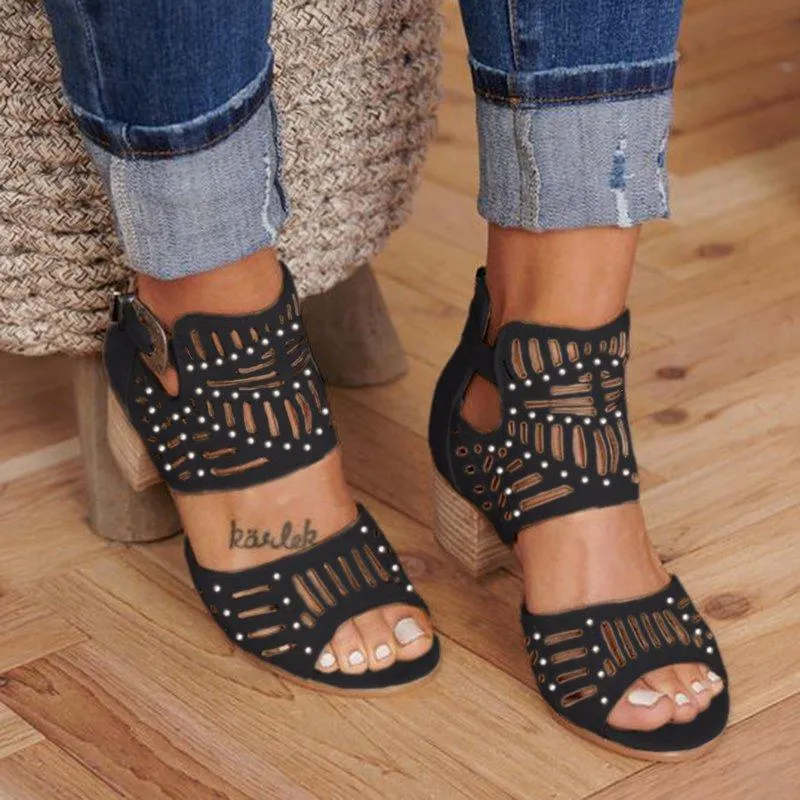 elveswallet Cut-out Slip-on Stylish Mid Heel Shoes