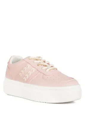 Faux Leather Cross Stitch Detail Sneakers
