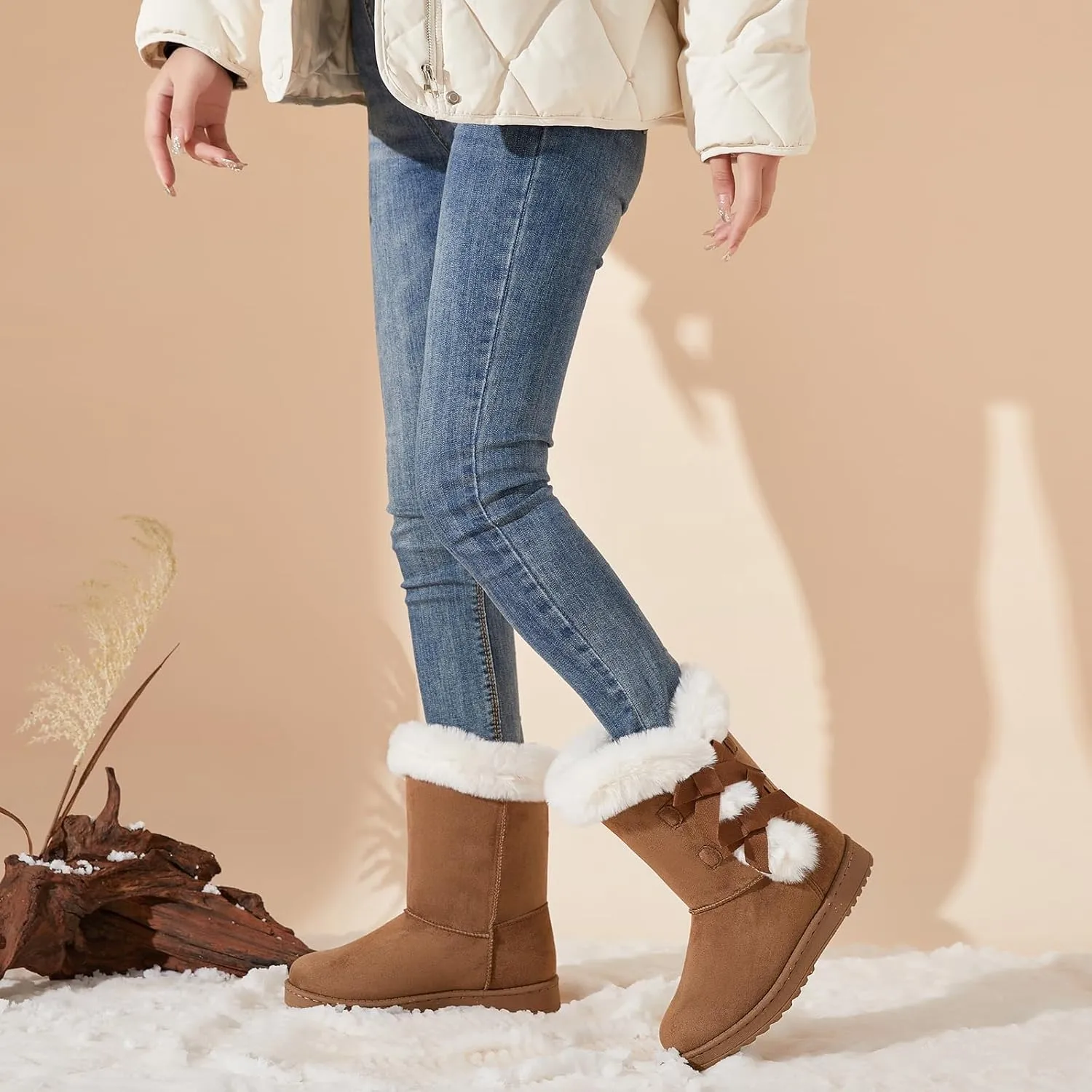 Iarus womens winter boots Mid-calf snow booties warm fur linning comfortable furry boots for womens