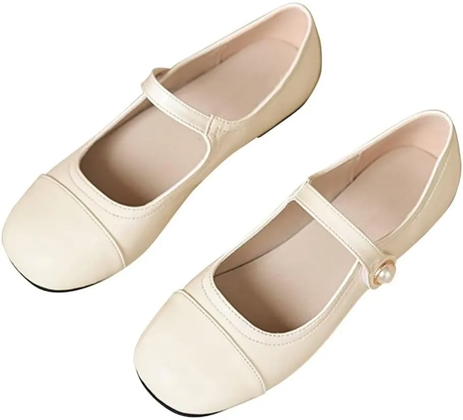 INEELUYI Women's Mary Jane Flats Retro Square Toe Soft Ballet Flats Comfort One Line Strap Dress Flats