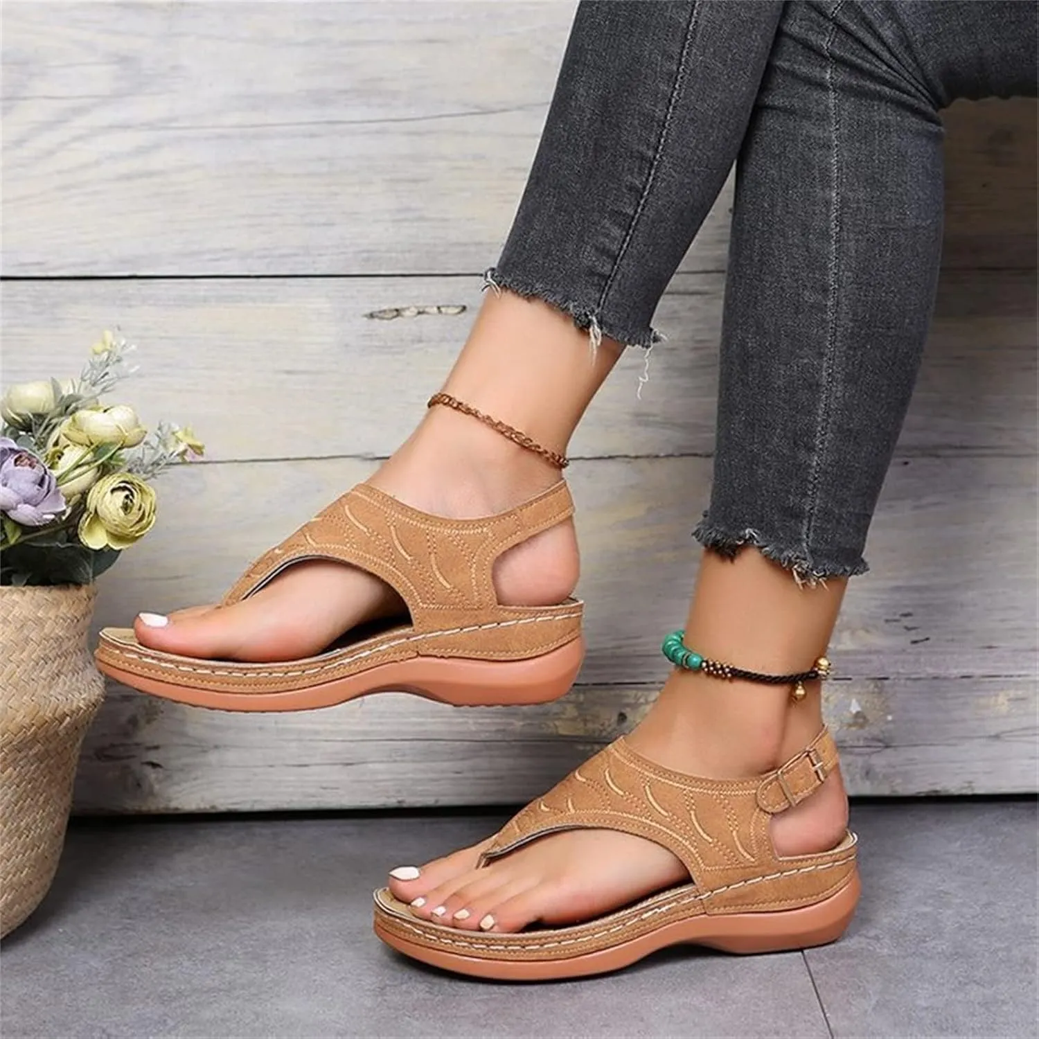 Ladmiple Summer Sandals For Women 2023 Trendy Dressy Orthotic Flip Flops Slip On Orthopedic Slippers with Arch Support