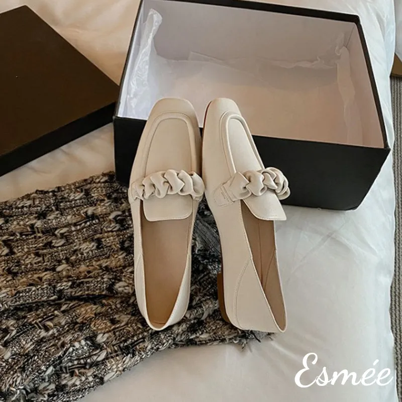 Lambskin Leather Loafers with Ribbon Design