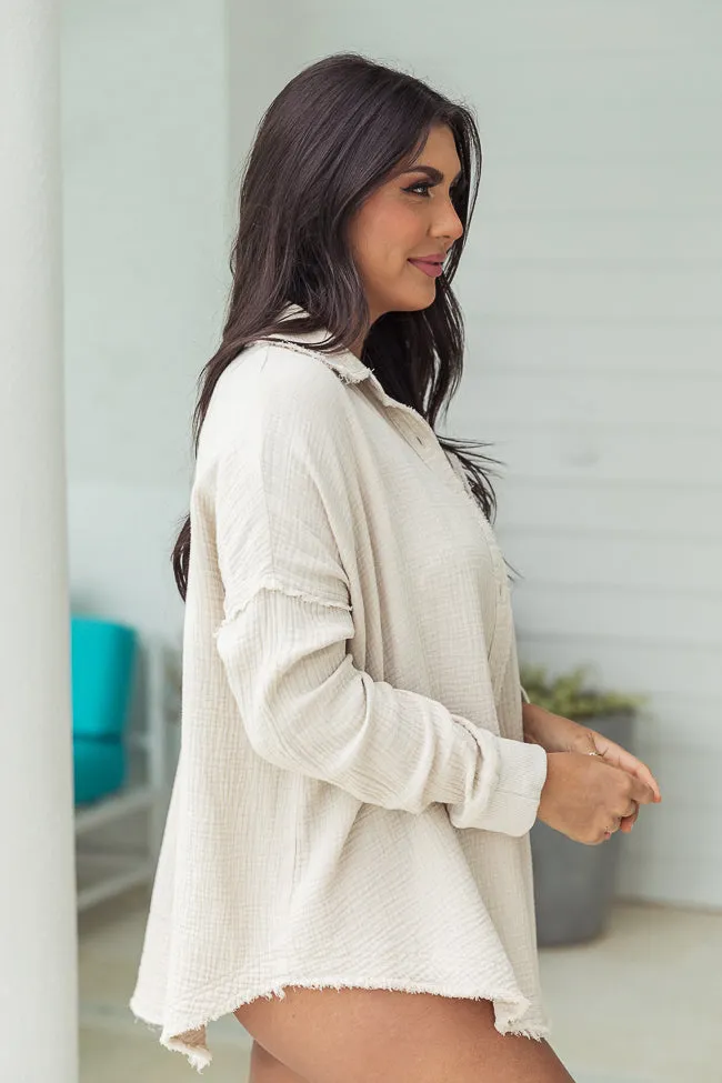 Let Me Adore You Beige Button Front Gauze Blouse
