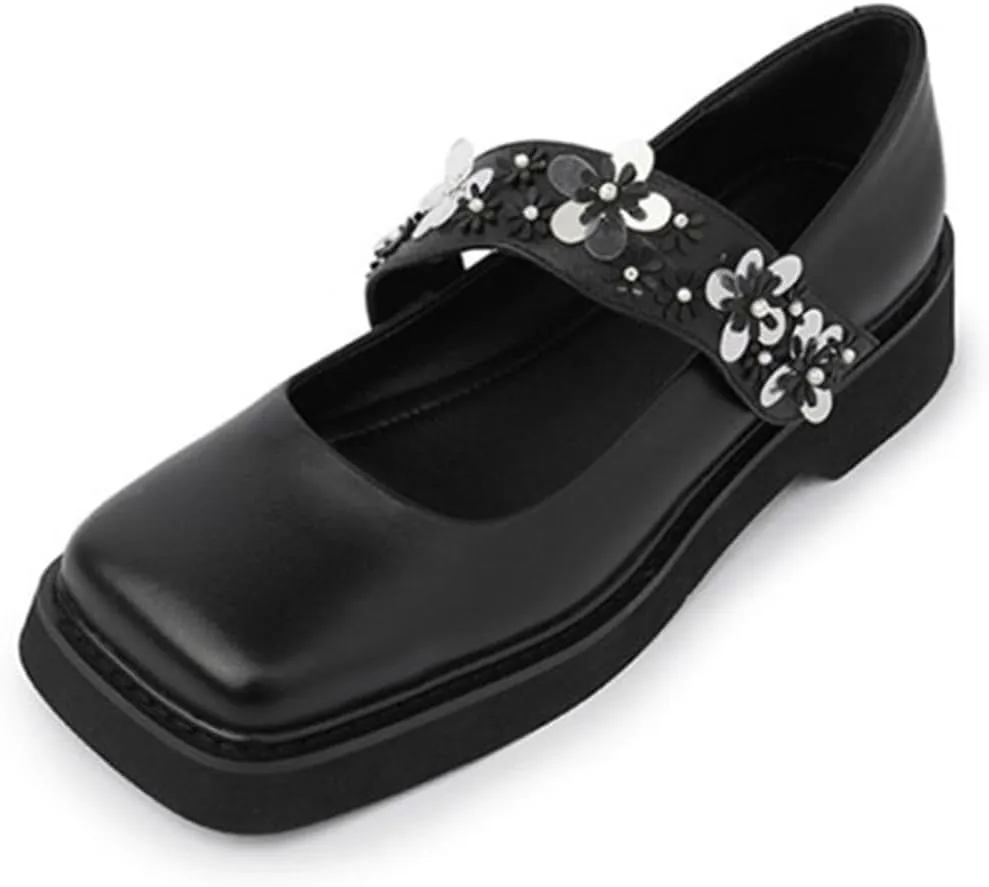 Loafers for Women Genuine Leather Square Toe Chunky Heels Pumps for Women - Stylish Fall Spring Dress Shoes