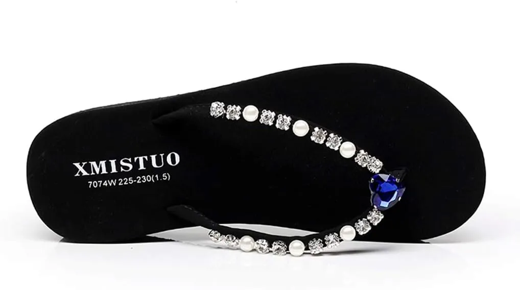 MIOKE Women's Sparkly Rhinestone Flat Flipflops Fashion Summer Beach Comfort Anti-Slip Pool Thong Sandals