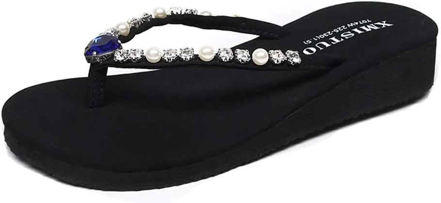 MIOKE Women's Sparkly Rhinestone Flat Flipflops Fashion Summer Beach Comfort Anti-Slip Pool Thong Sandals