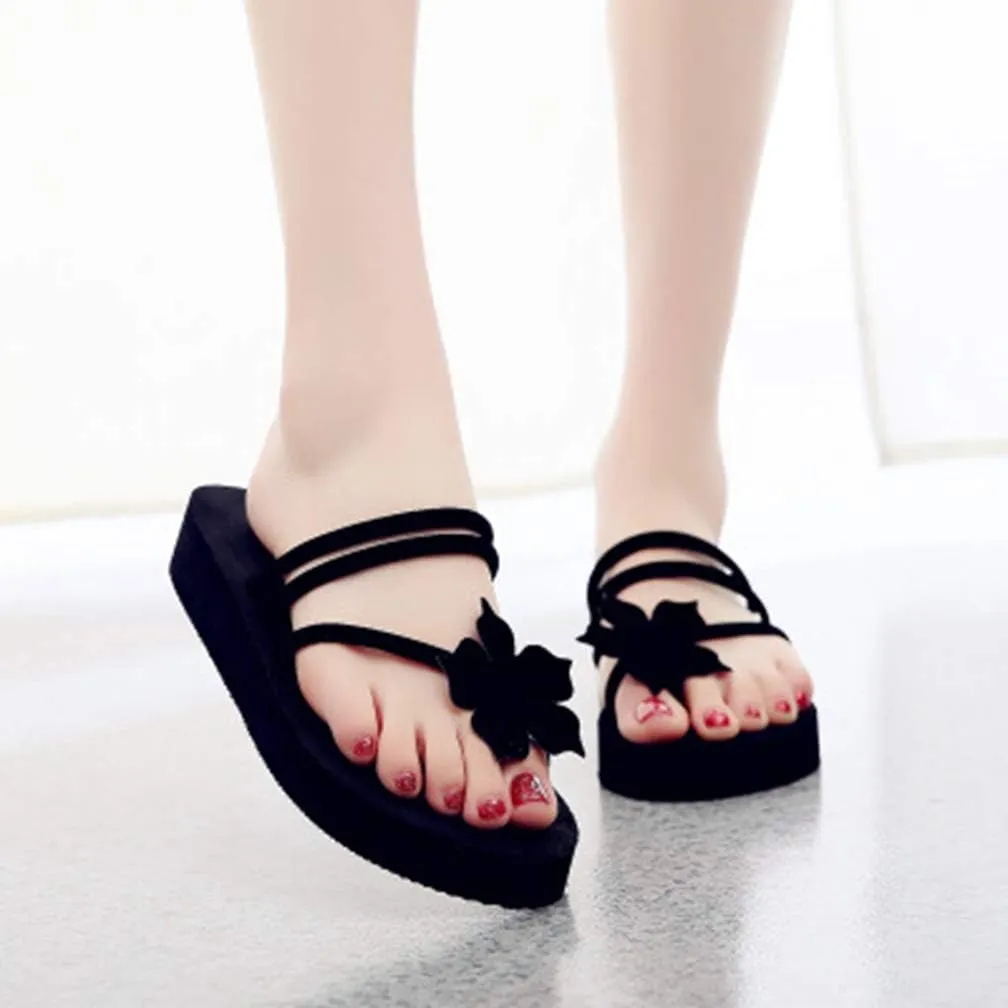 MIOKE Women's Strappy Flat Flipflops Summer Platform Slip On Comfort Nonslip Casual Beach Thong Sandals