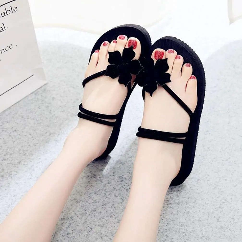 MIOKE Women's Strappy Flat Flipflops Summer Platform Slip On Comfort Nonslip Casual Beach Thong Sandals