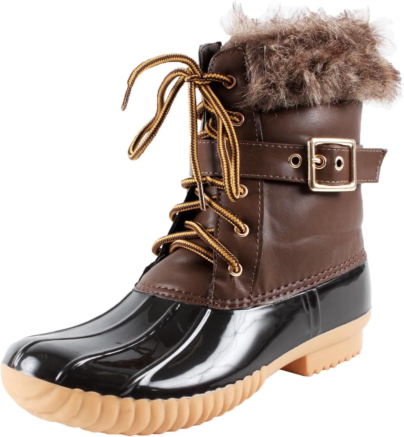 Nature Breeze Women's Chic Lace Up Duck Waterproof Snow Boots Brown 7.5