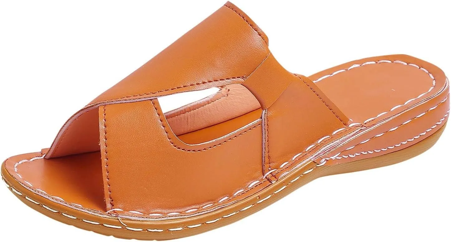 Orthopedic Comfortable Wedge Sandals for Women 2025 Trendy Soft Leather Cushionaire Slip on Platform Sandals Water Lightweight Athletic Walking Slippers