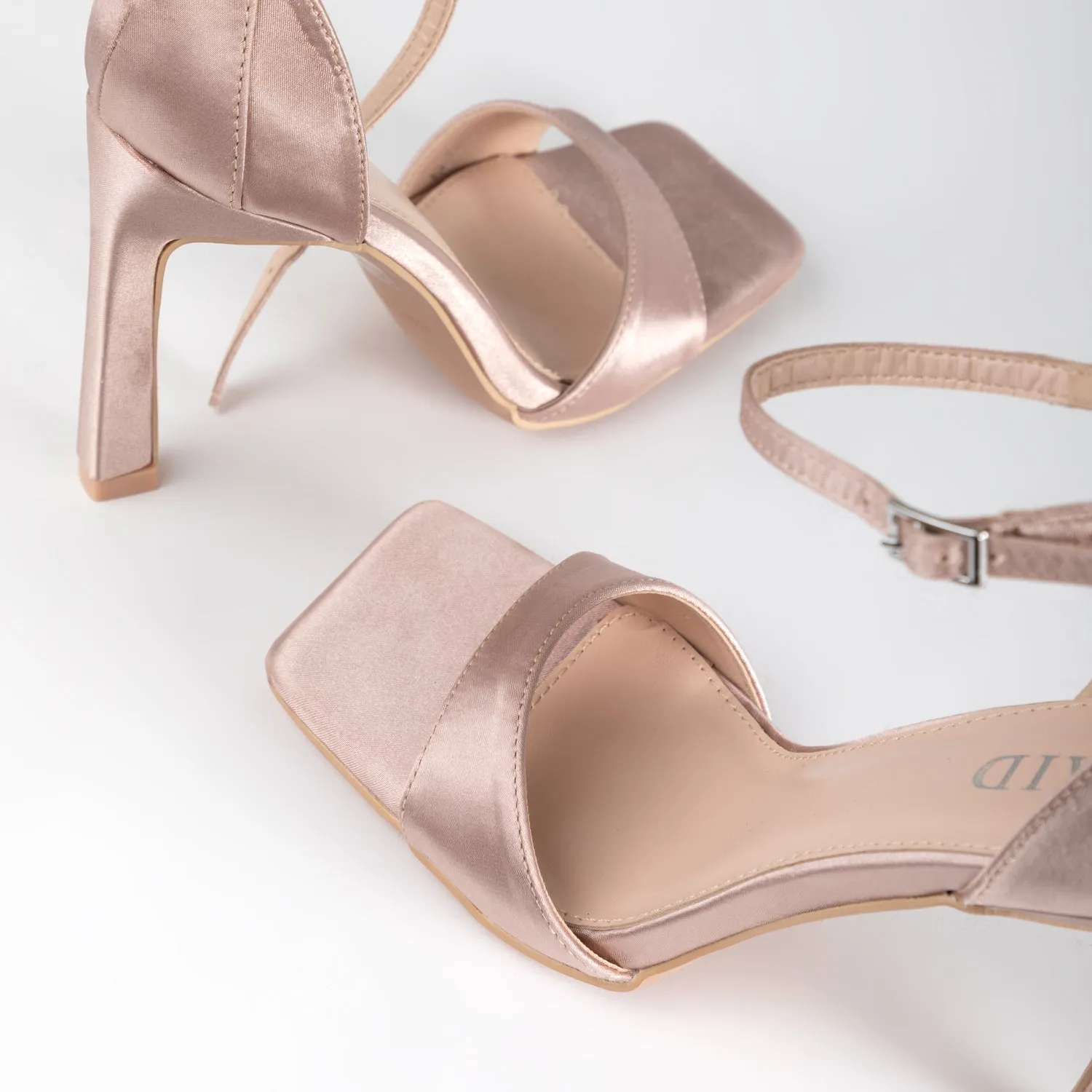 RAID Nethra Heeled Sandal in Nude Satin