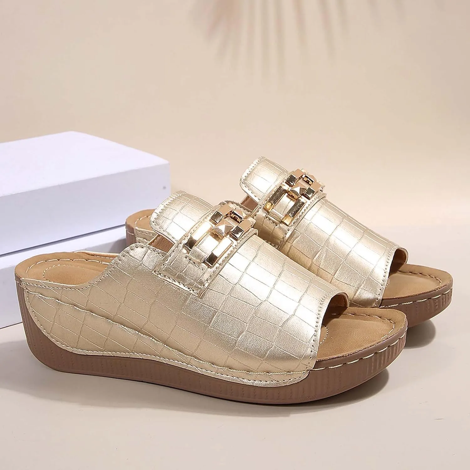Summer Solid Slip On Casual Open Toe Wedges Comfortable Beach Shoes Sandals Slippers Flip Flops Women