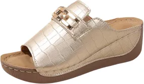 Summer Solid Slip On Casual Open Toe Wedges Comfortable Beach Shoes Sandals Slippers Flip Flops Women