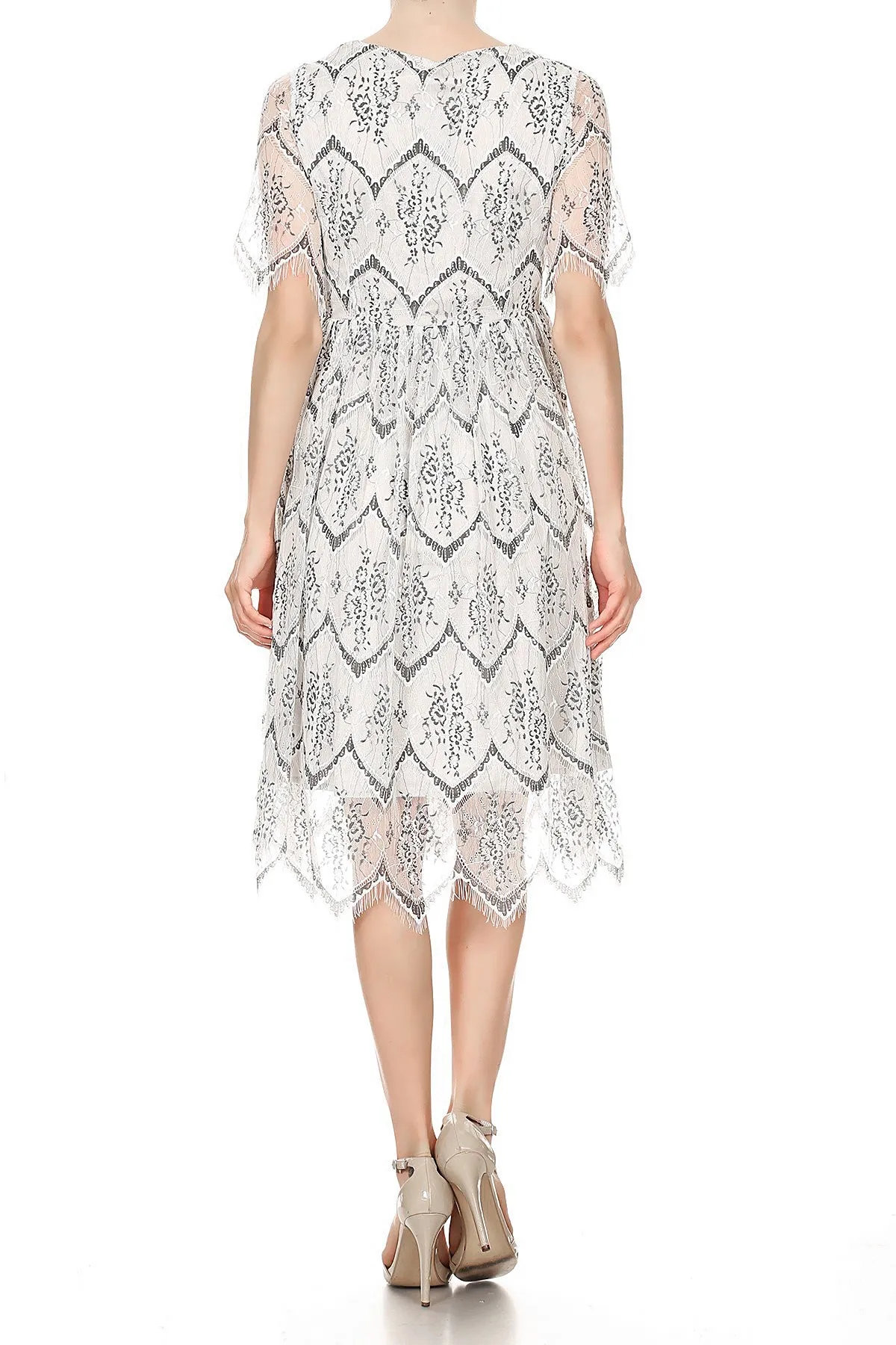 Swing Vintage Floral Lace Soft Zipper Lightweight Midi Dress