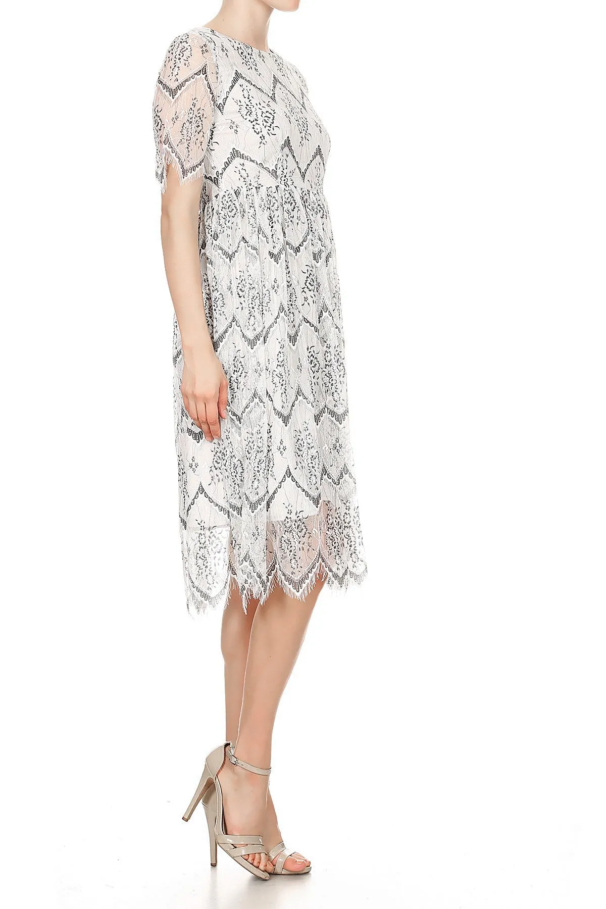 Swing Vintage Floral Lace Soft Zipper Lightweight Midi Dress