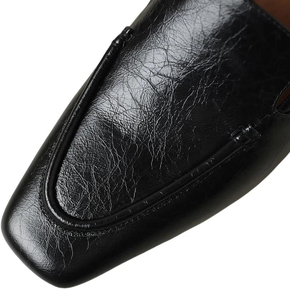 TinaCus Square Toe Genuine Leather Low Chunky Heels Handmade Women's Stylish Loafers Shoes
