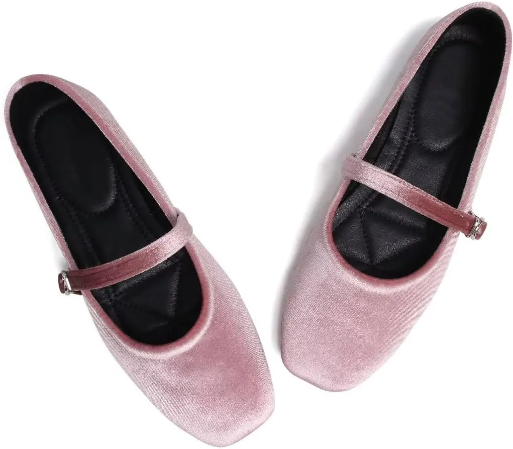 TN TANGNEST Women's Leather Flats Comfortable Square Toe Dress Flats Retro Soft Mary Jane Flats