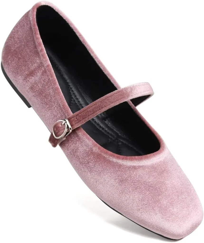 TN TANGNEST Women's Leather Flats Comfortable Square Toe Dress Flats Retro Soft Mary Jane Flats