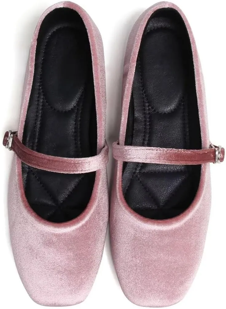 TN TANGNEST Women's Leather Flats Comfortable Square Toe Dress Flats Retro Soft Mary Jane Flats