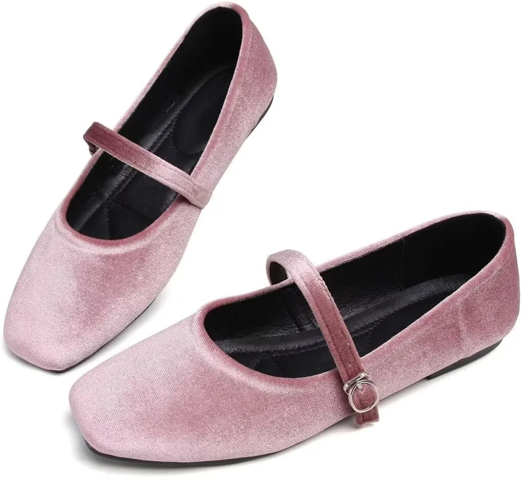 TN TANGNEST Women's Leather Flats Comfortable Square Toe Dress Flats Retro Soft Mary Jane Flats