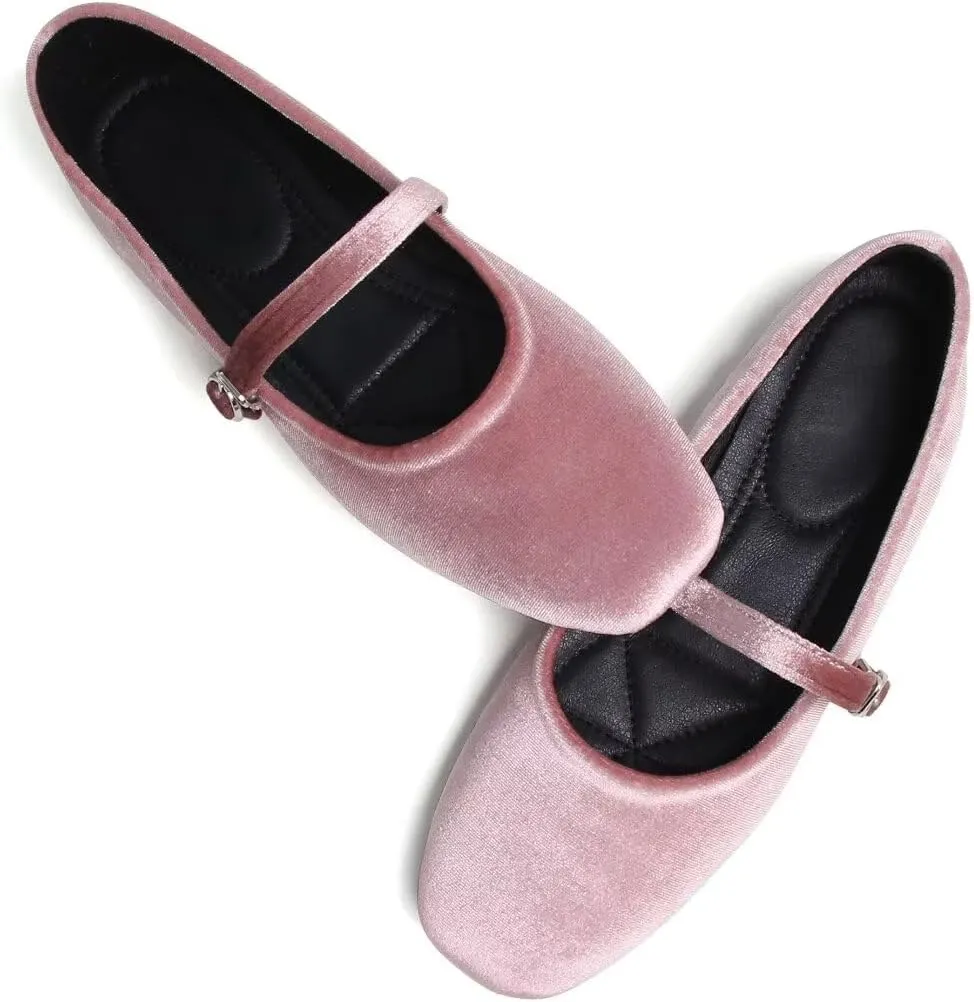 TN TANGNEST Women's Leather Flats Comfortable Square Toe Dress Flats Retro Soft Mary Jane Flats