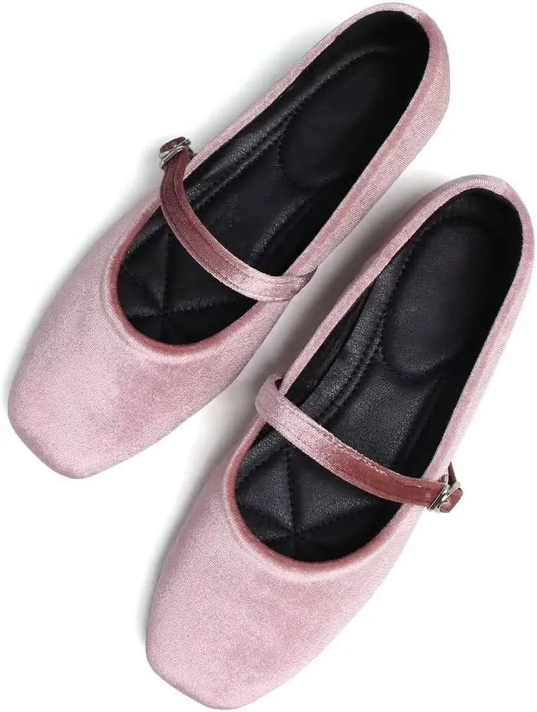 TN TANGNEST Women's Leather Flats Comfortable Square Toe Dress Flats Retro Soft Mary Jane Flats