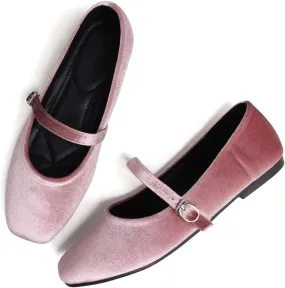 TN TANGNEST Women's Leather Flats Comfortable Square Toe Dress Flats Retro Soft Mary Jane Flats