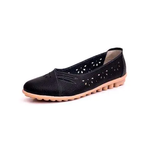Women Summer Outdoor Comfortable Soft Casual Leather Hollow Out Flat Loafers Shoes